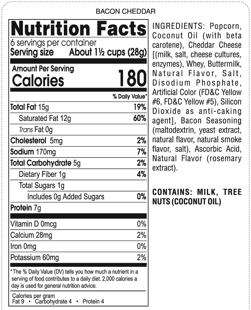 Palo Popcorn Bacon Cheddar nutritional facts