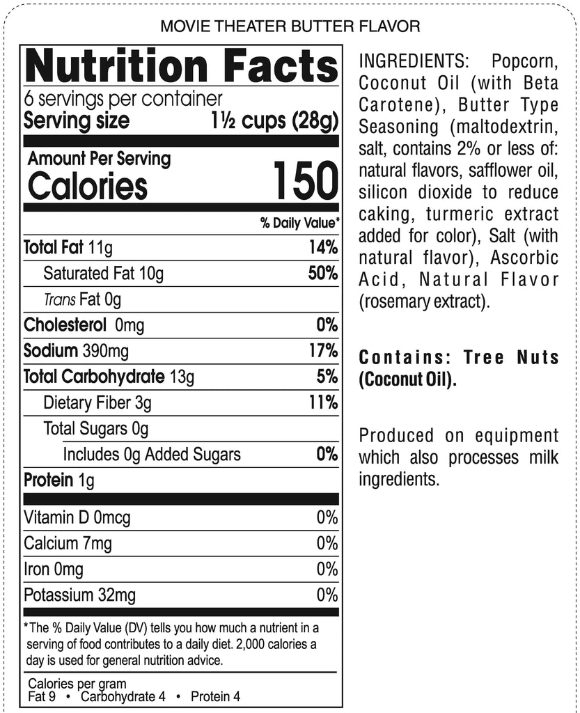 Palo Popcorn Movie Theater Butter nutritional facts