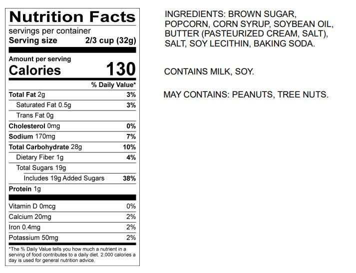 Palo Popcorn Caramel Corn nutritional facts