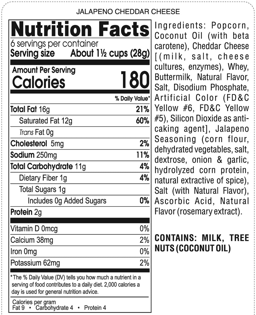 Palo Popcorn Jalapeno Cheddar nutritional facts