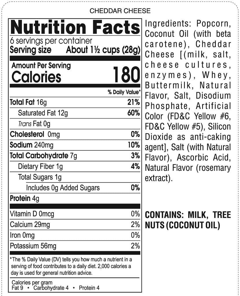 Palo Popcorn Premium Cheddar nutritional facts