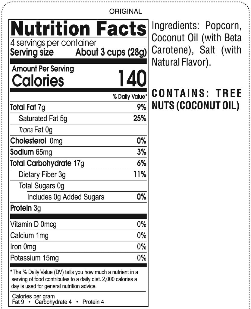 Palo Popcorn Salted Original nutritional facts