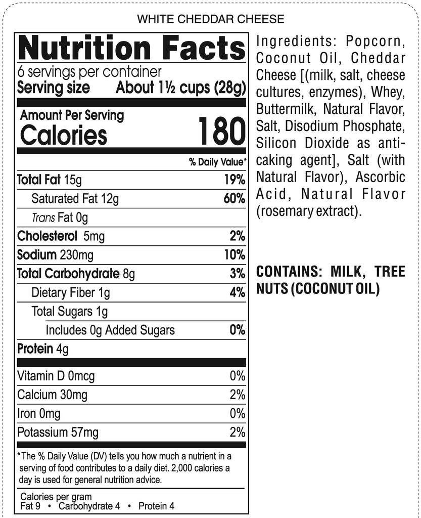 Palo Popcorn White Cheddar nutritional facts